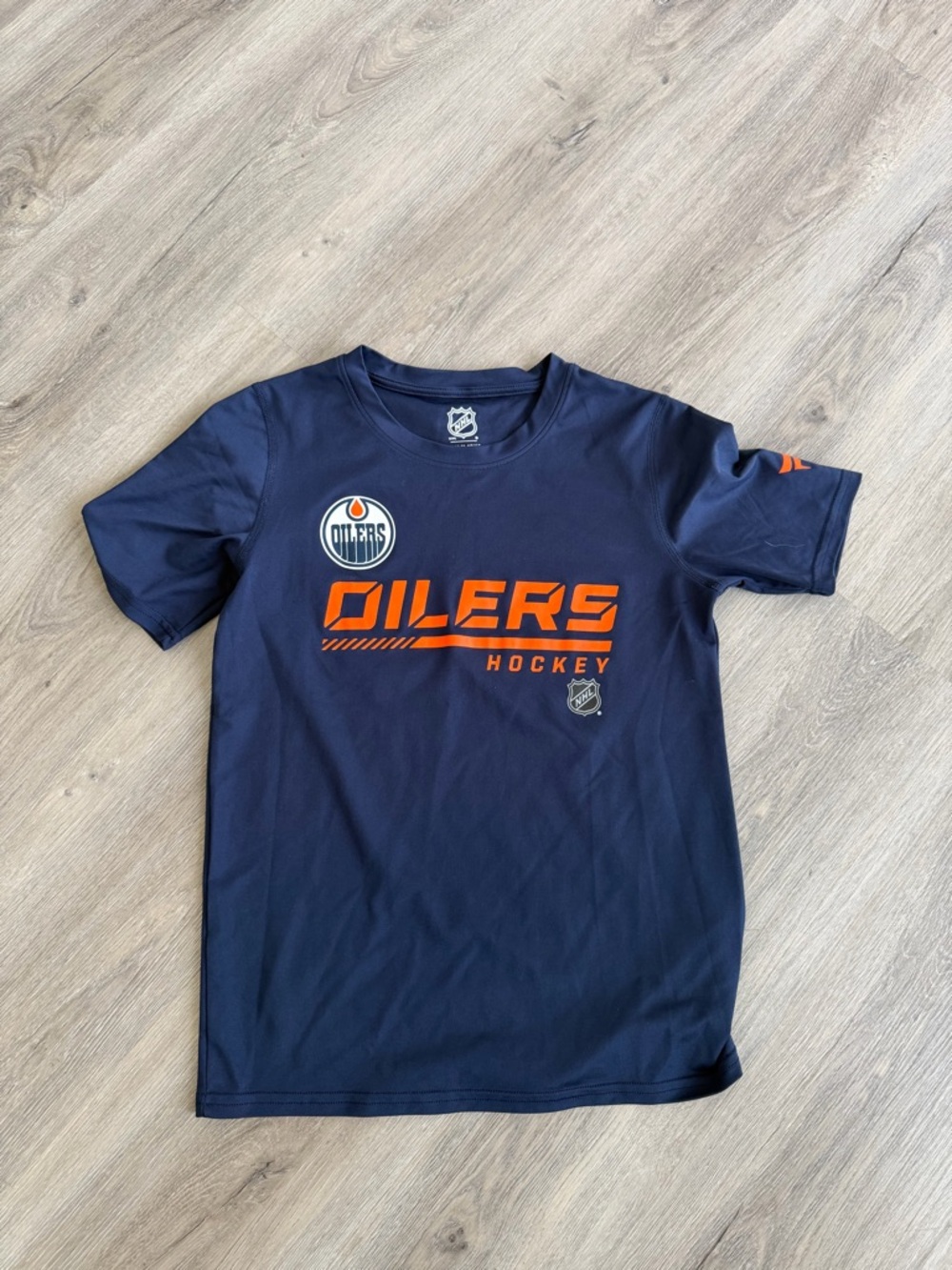 NHL Kids Navy and Orange Oilers Hockey Tee